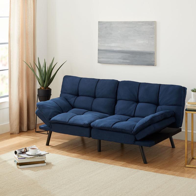Memory Foam Futon Sofa Bed Split-Back Design Adjustable Armrests Easy Assembly