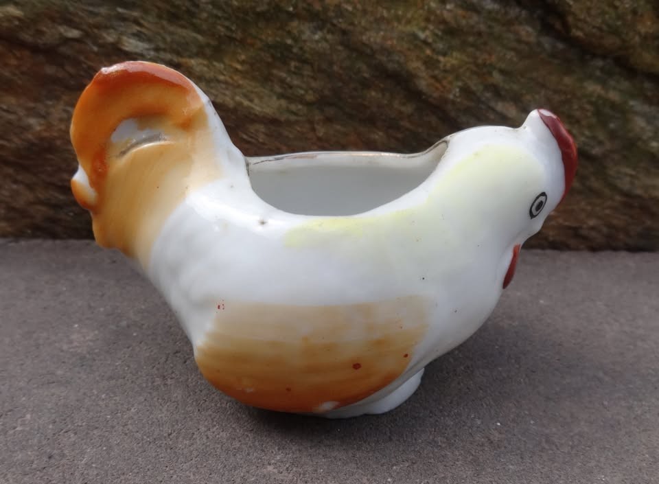 Porcelain Chicken/Hen Open Salt Dip, Cellar, Dish!