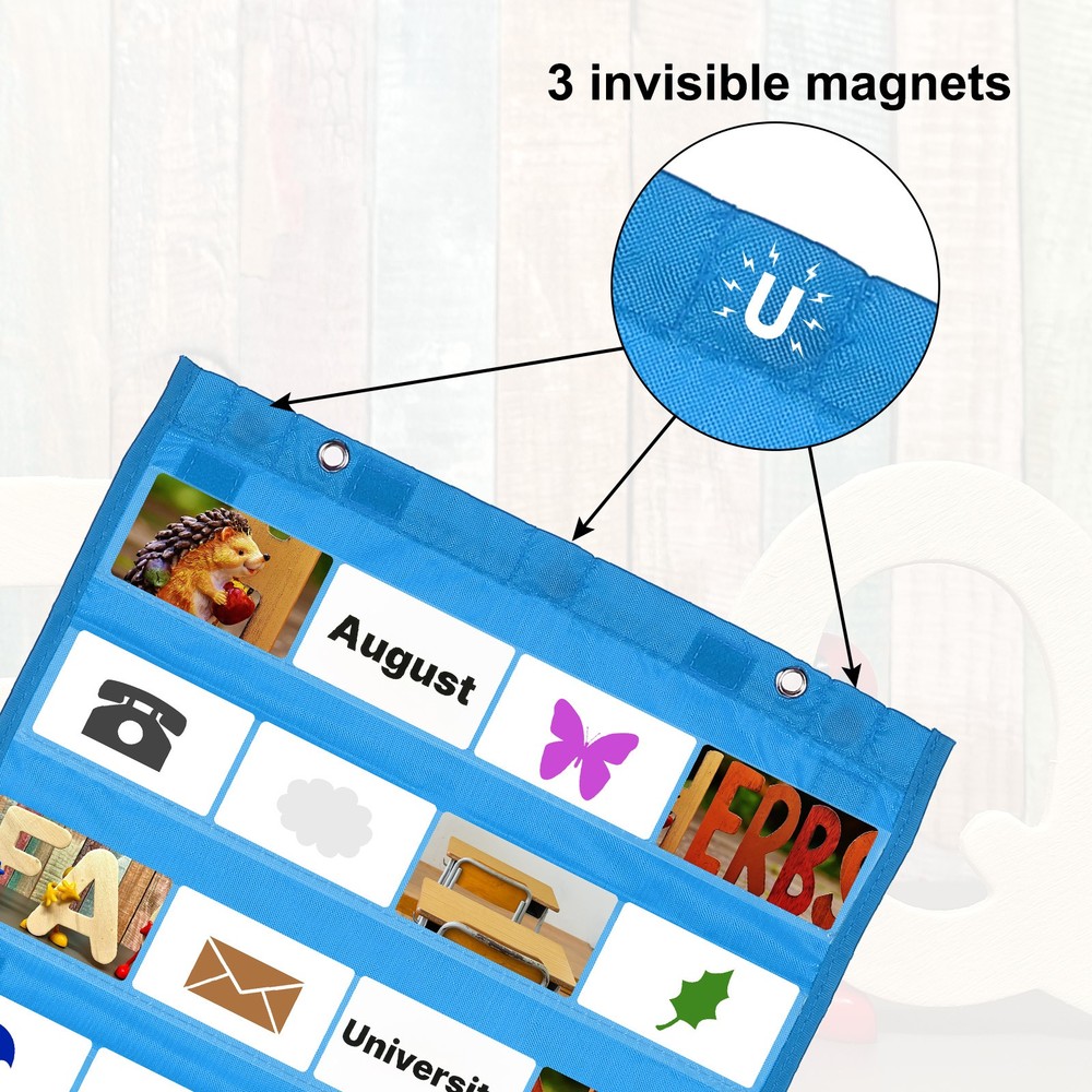 Magnetic Pocket Chart, Small Pocket Chart for Classroom Hanging, Blue