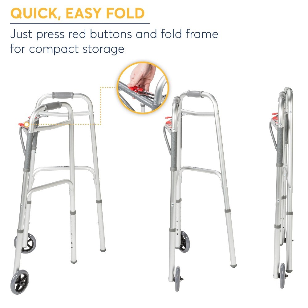 Medical Deluxe Two Button Folding Walker with Wheels
