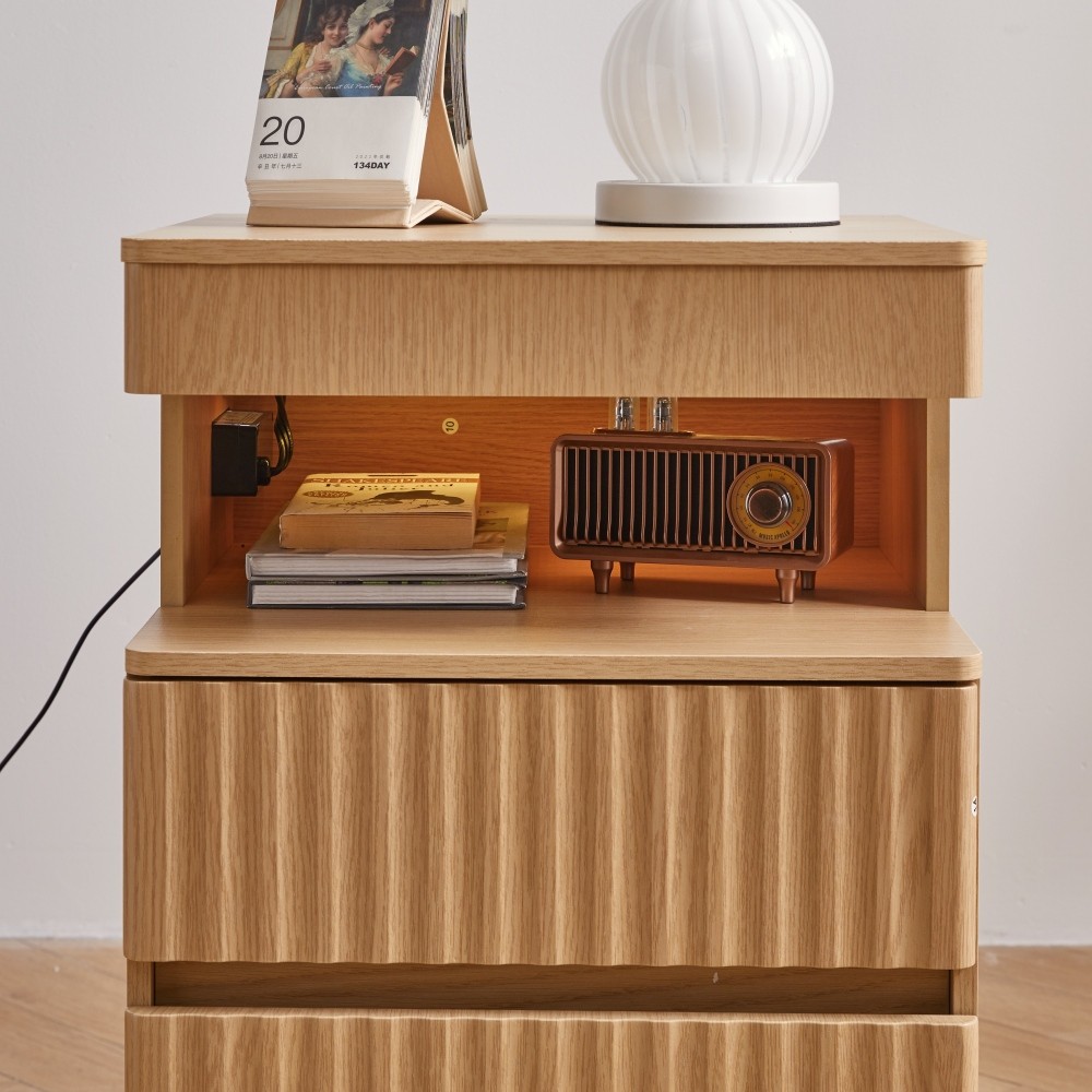 Modern Bedside Table with Gun Drawer,Bedside Table with Charging Station