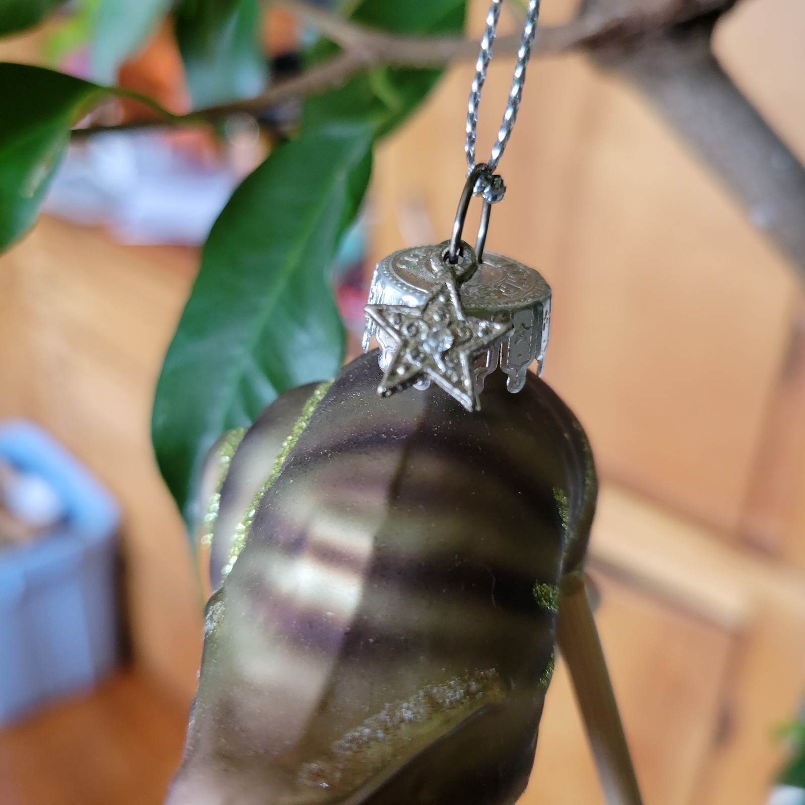 Midwest CBK Glass Brown Green Snail Mollusk Christmas Tree Ornament Glitter