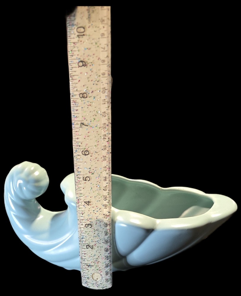 VTG Robin's Egg Blue Ceramic Cornucopia Vase