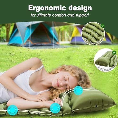 Ultralight Inflatable Sleeping Pad with Pillow & Foot Pump - Compact Camping Mat