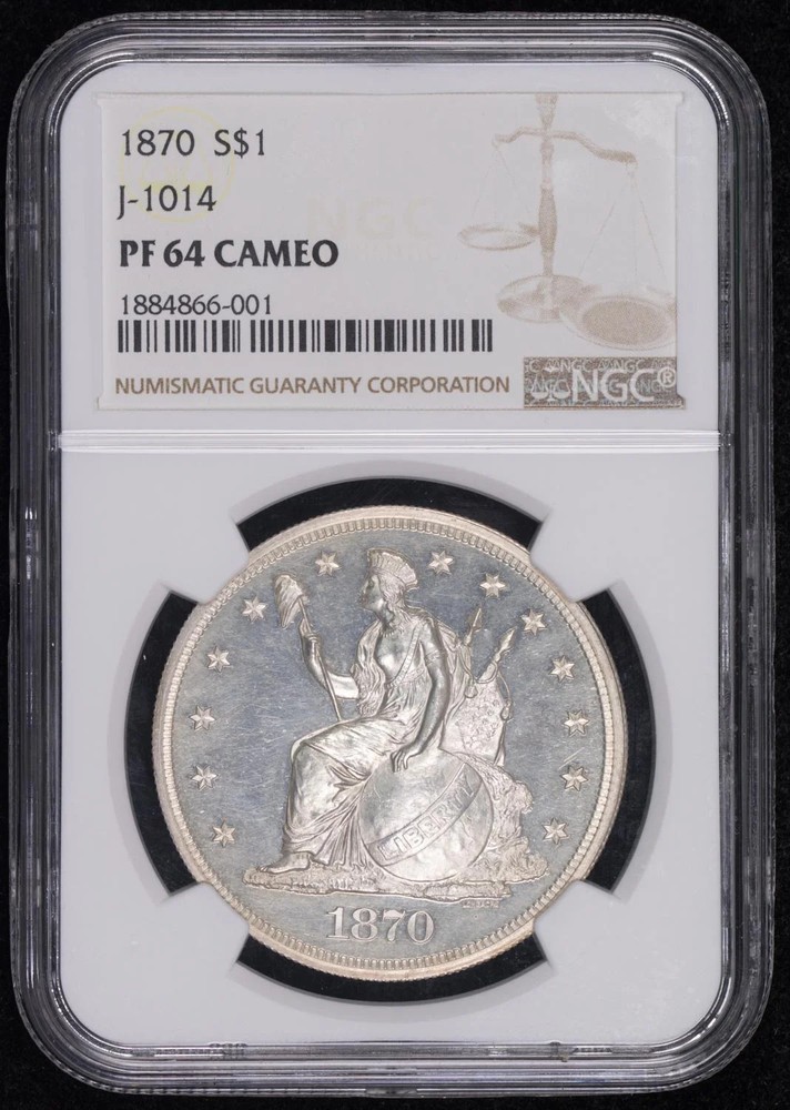 1870 Pattern Coin NGC PF-64 CAMEO J-1014 Proof Silver Dollar
