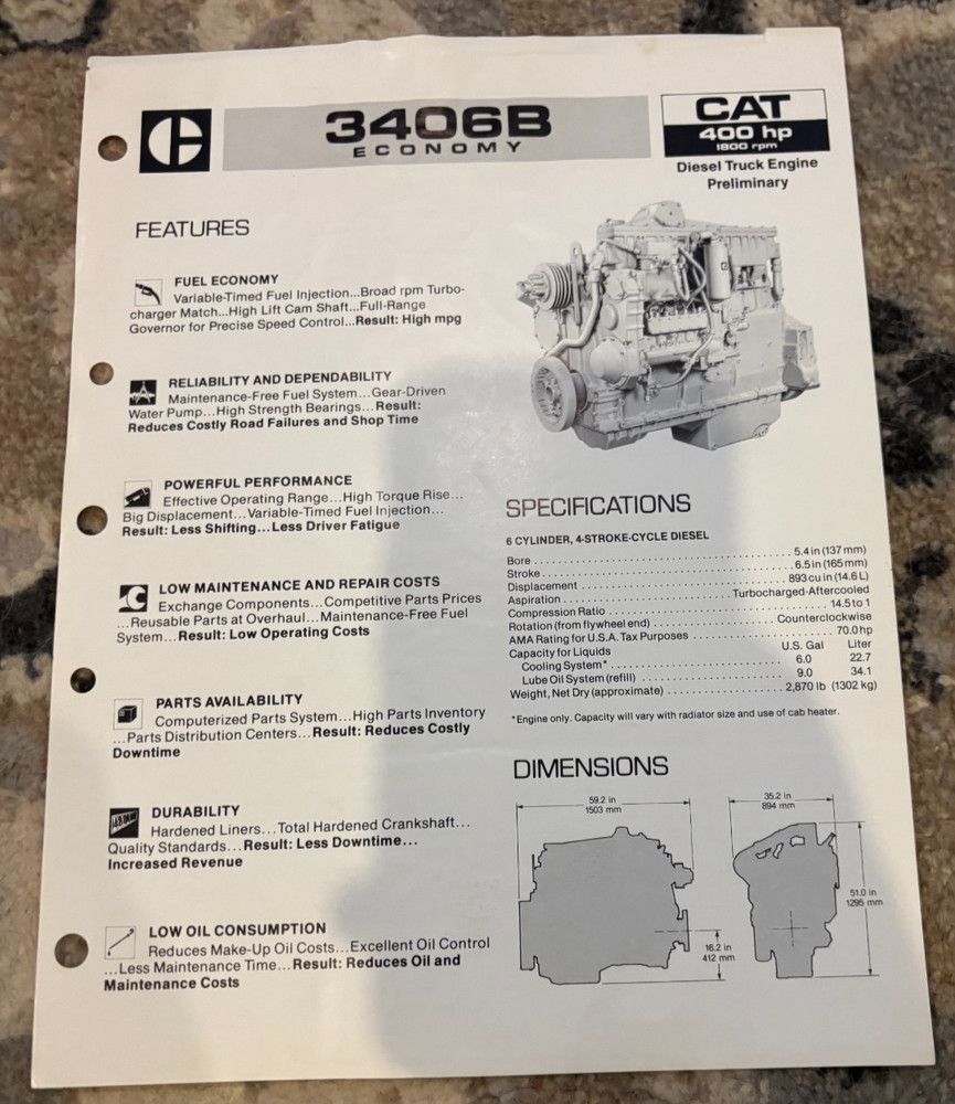 Caterpillar CAT 3406B Engine Brochure AMIL25