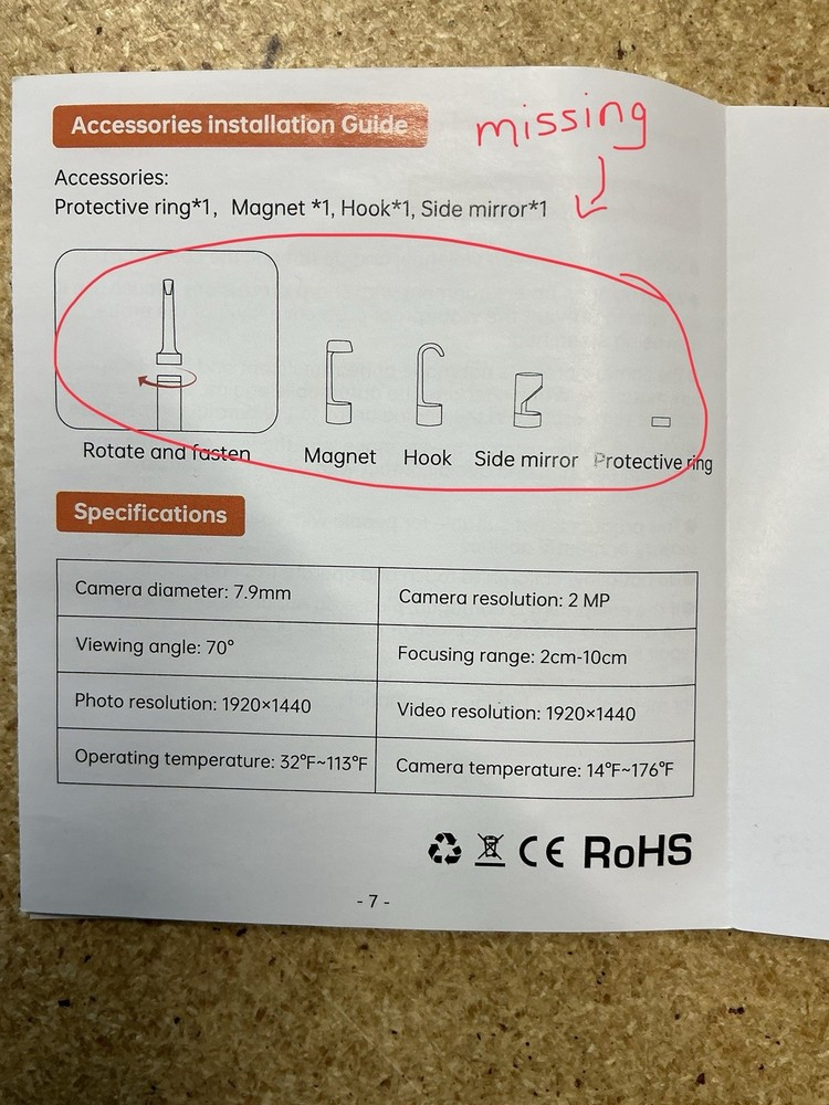 Endoscope Camera with Lights, 7.9mm Camera Diameter, 2MP Resolution (open Box).
