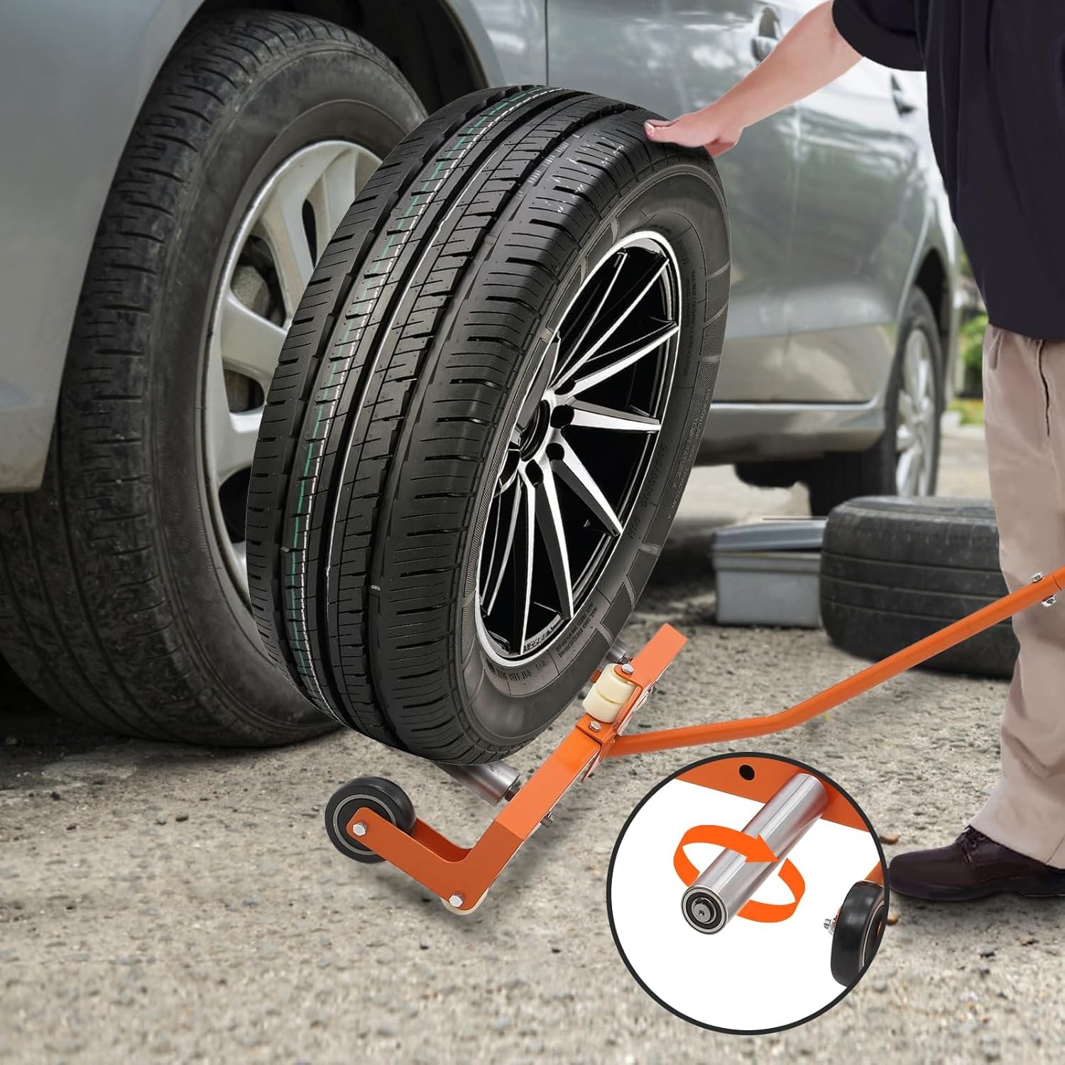 Adjustable Tire Wheel Dolly Cart 330 lbs for 6.5–24.5" Tires Moving Wheel Lift