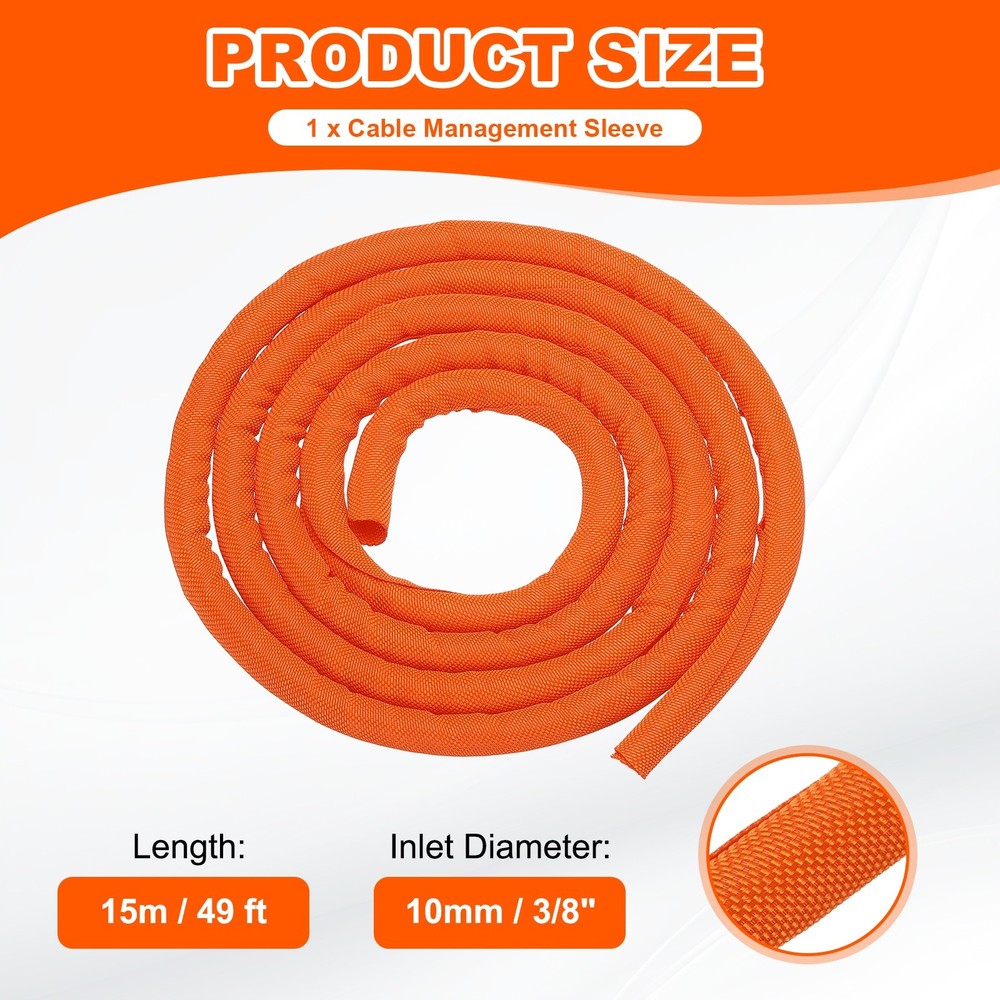 Wire Split Braided Cable Management Sleeve, Orange (3/8" - 49 Feet)