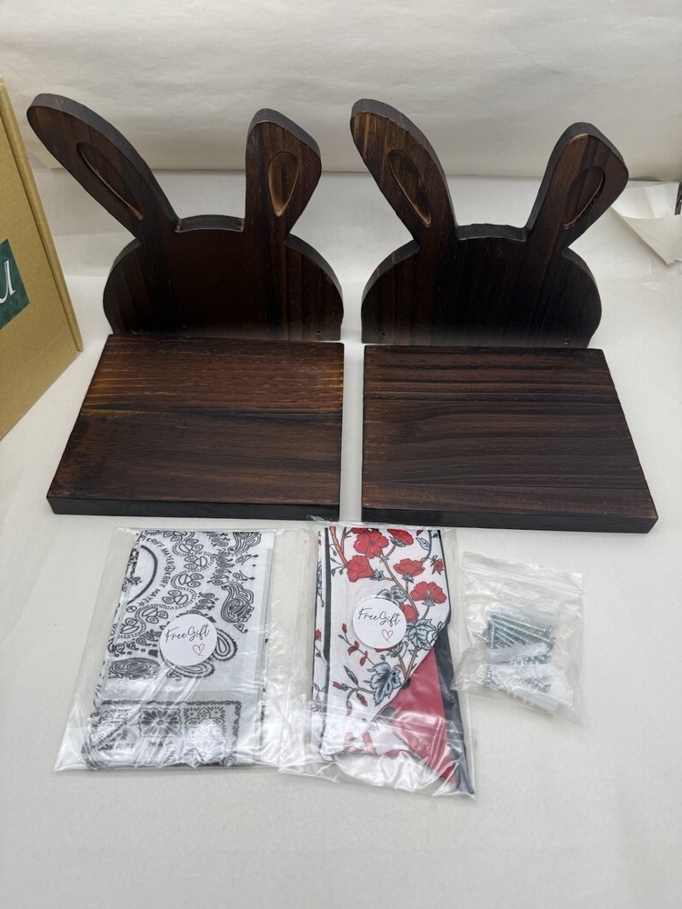 2 PCS Floating Shelves For Wall Easter Rabbit Design Brown Unused, *READ..