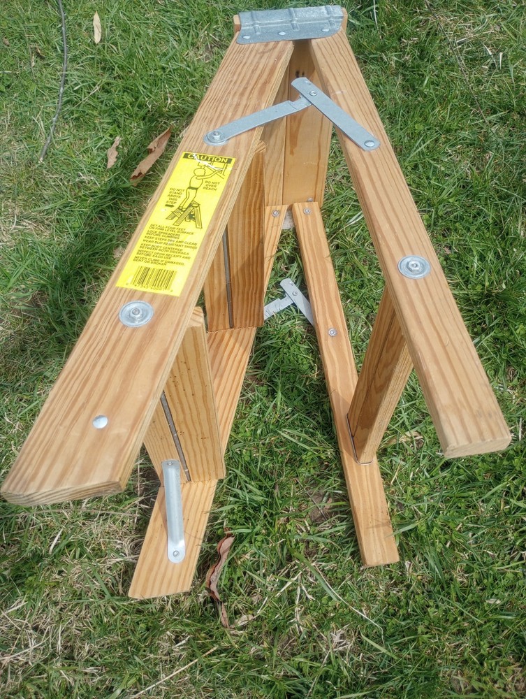 2 ft Wooden Step Ladder Rustic Folding Stool Home Decor Utility