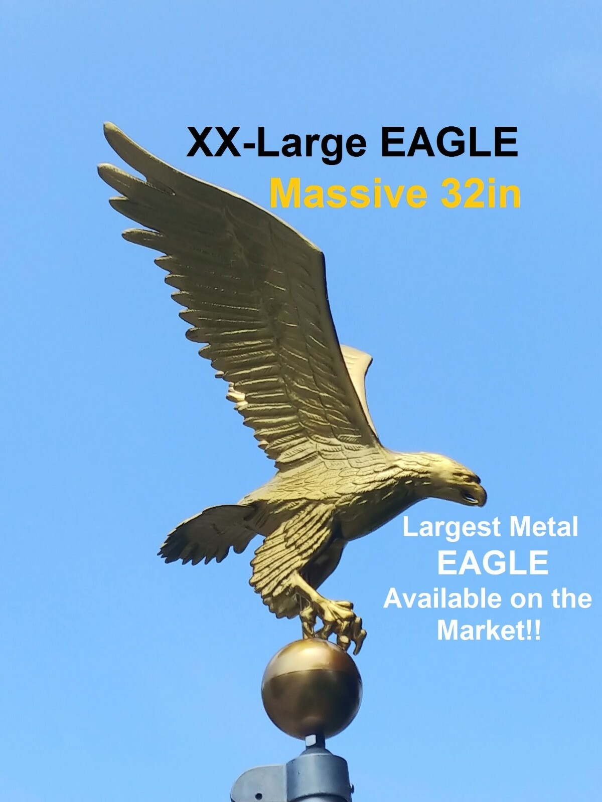 Flagpole Eagle Topper Decorative Gold Finial Globe Outdoor XX-Large 32 inch