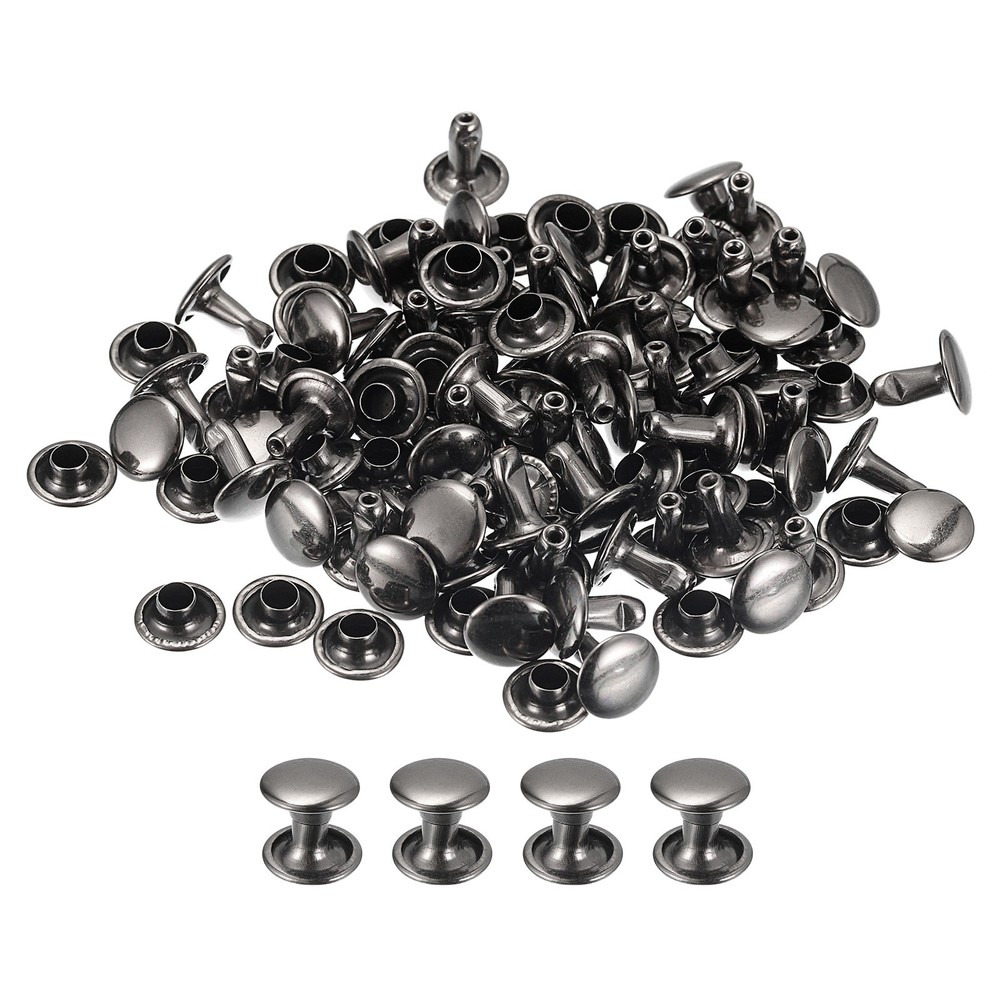 50 Sets Leather Rivets, 8mm Double Cap Rivets 8mm Height Studs, Gun-black