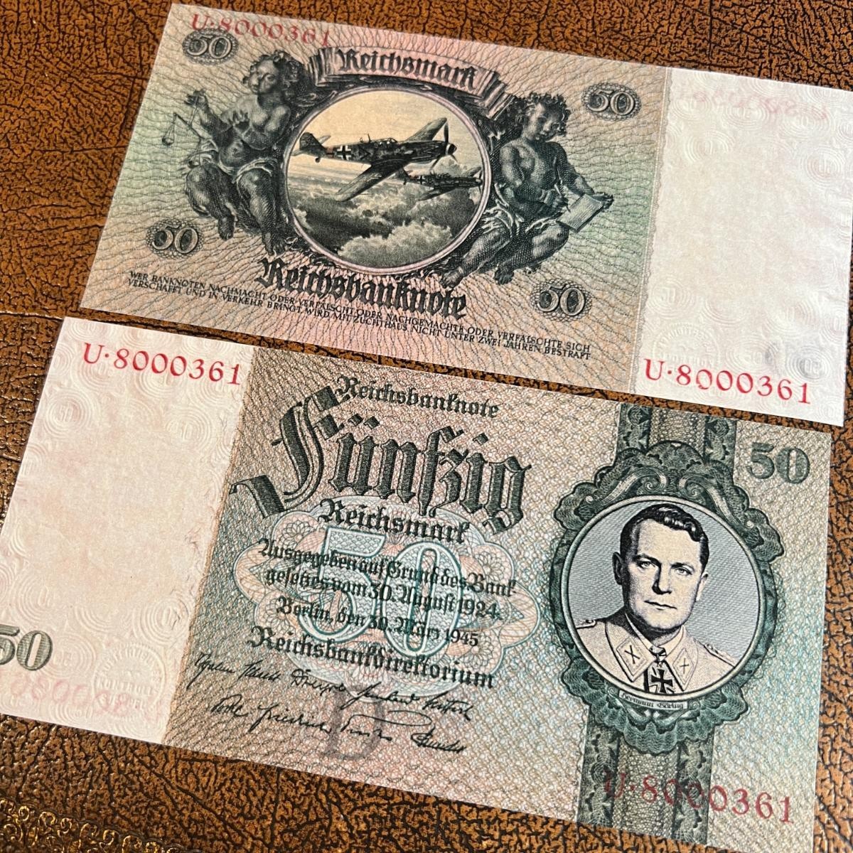 1945 Germany 5 3rd Reich set of Reichsmark banknotes. Hitler, Goebbels, Goering.