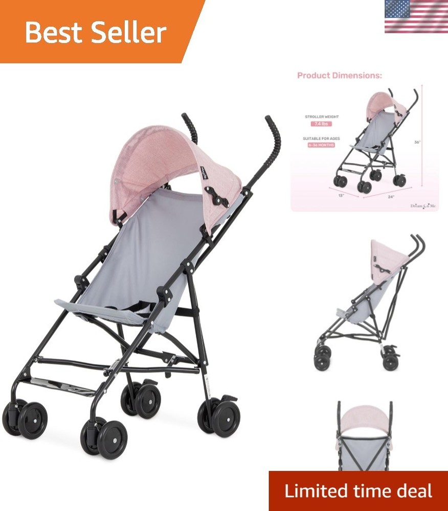 Adjustable Canopy Lightweight Stroller for Toddlers - One-Hand Quick Fold, Pink