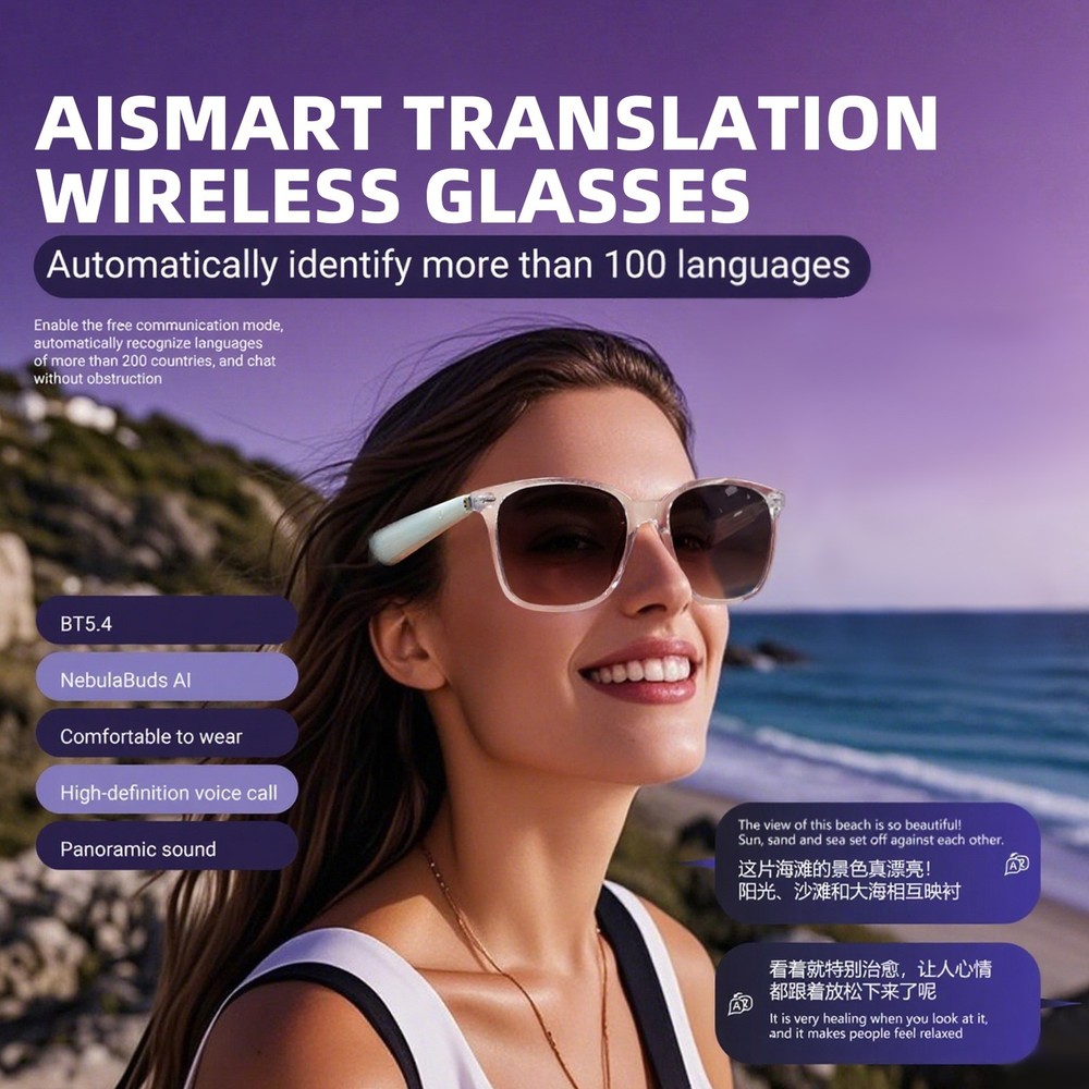 Wireless AI Smart Glasses, Hands-Free Real-Time Translator & Bluetooth Audio