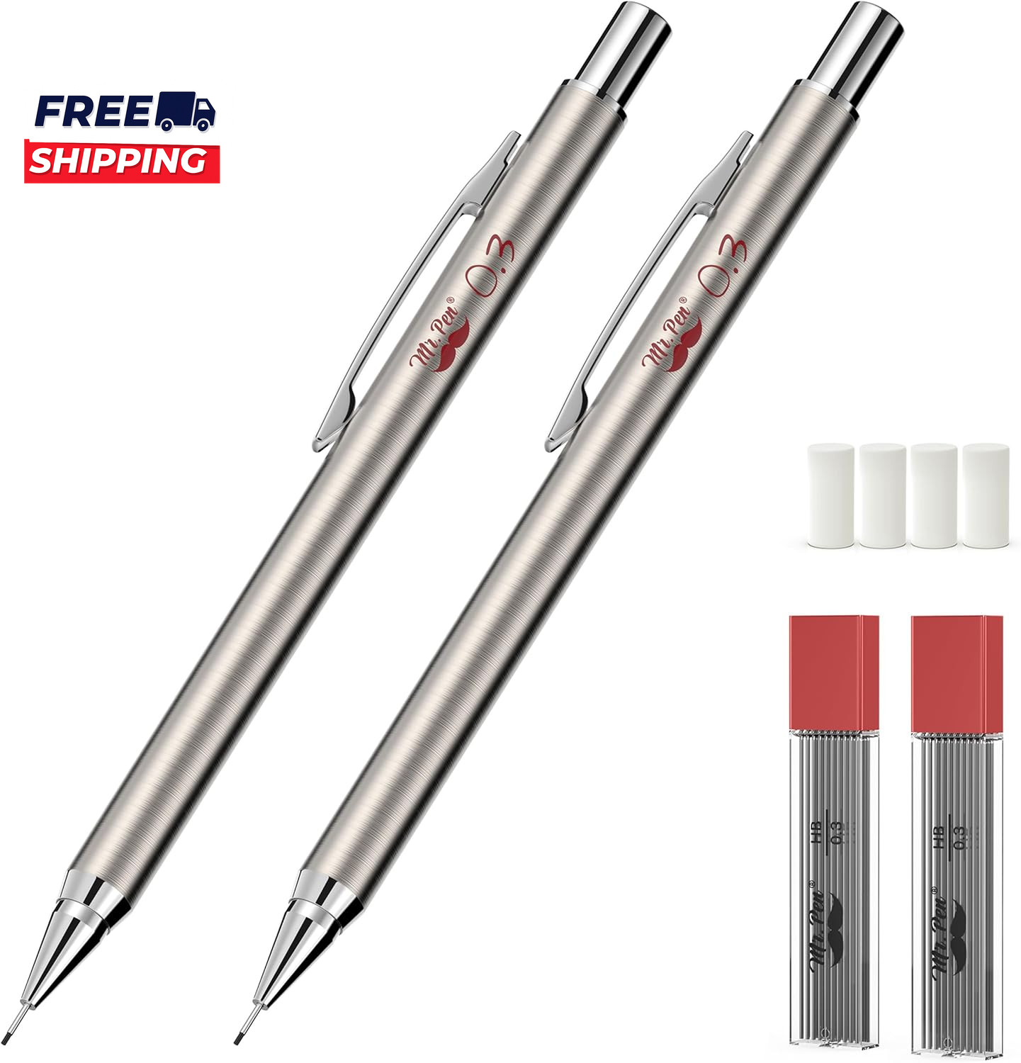 Metal Mechanical Pencils 0.3Mm 2 Pack Pencil Mechanical Lead Pencil Metal