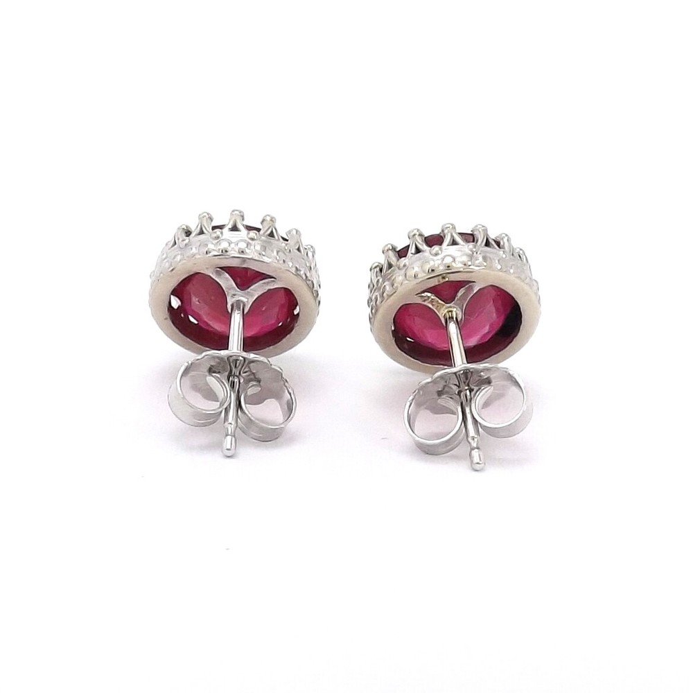 14k White Gold Oval Crown Setting Stud Earrings Natural Ruby July Birthstone New