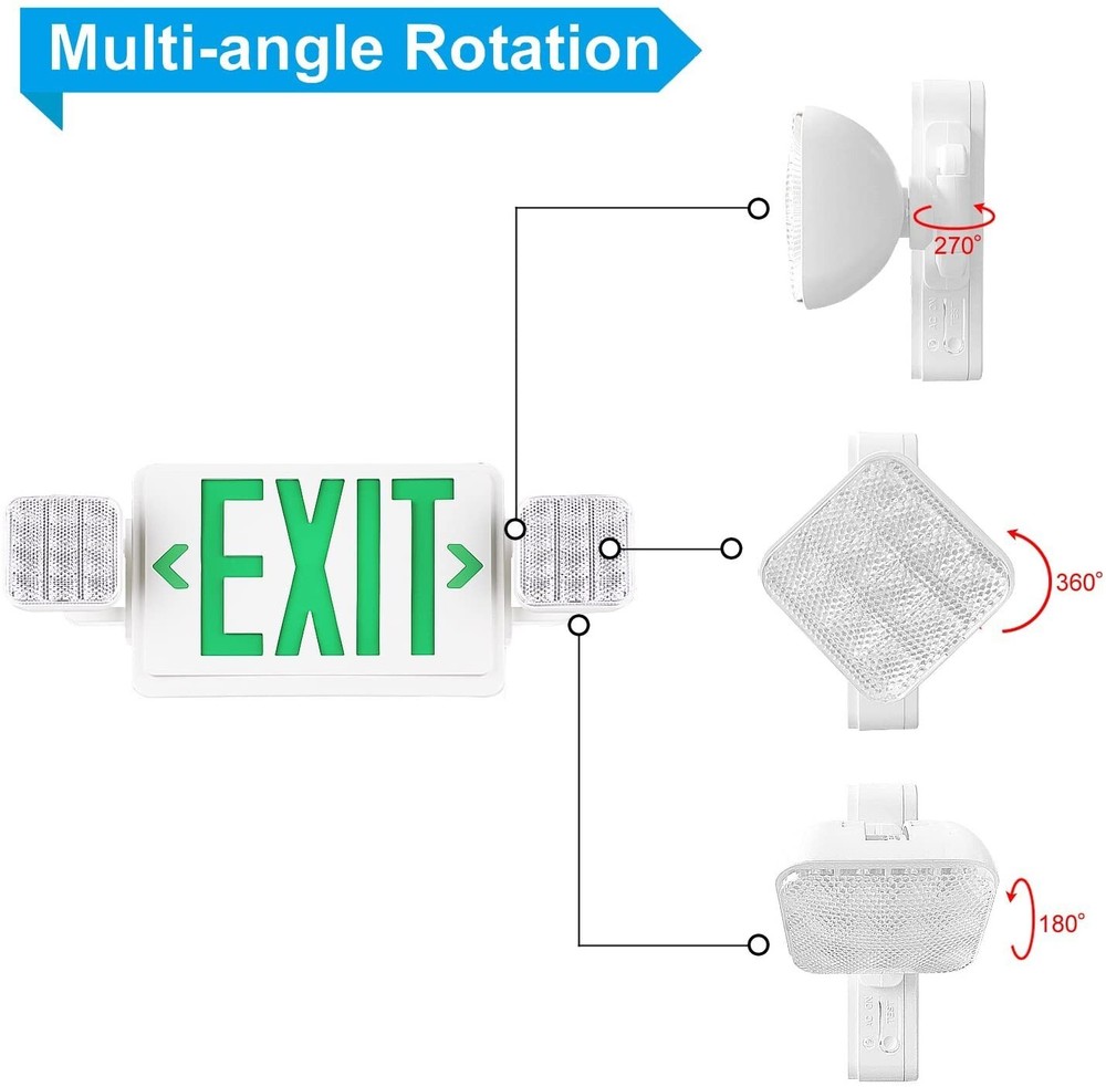 UL Listed 8 Packs Led Green Exit Sign with Battery Backup Combo Exit Light.