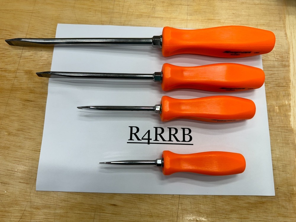 Snap-on Tools USA NEW 4pc ORANGE Hard Handle ALL FLAT HEAD Screwdriver SET