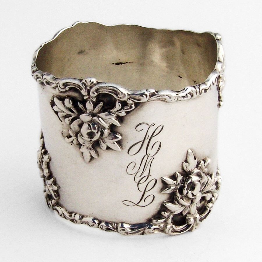 Rose Napkin Ring Gorham Sterling Silver Mono HML