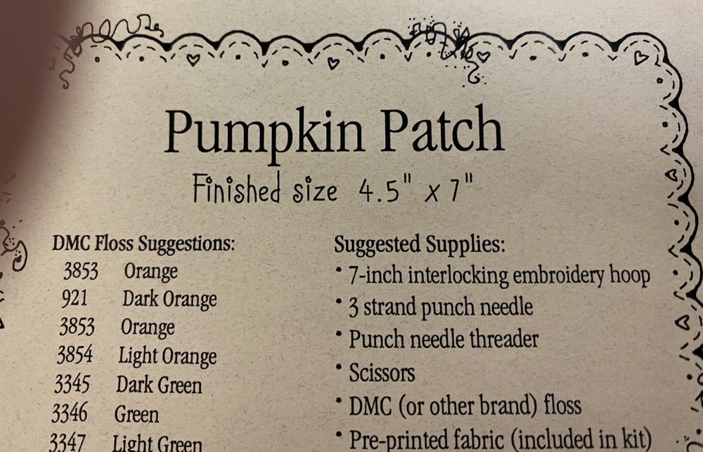 Myrtle Grace Motifs Pumpkin Patch Punch Needle Pattern & Fabric New