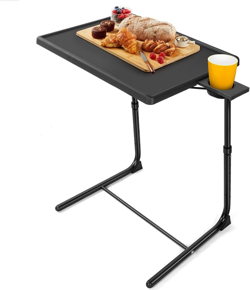 Stylish Folding TV Tray Table with 6 Height Settings & Removable Cup Holder
