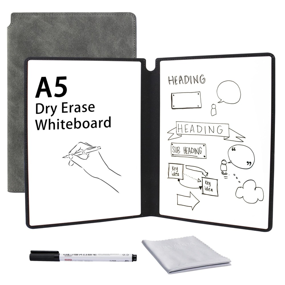 OCHYIT Whiteboard Notebook, Portable Dry Erase A5, whiteboard notebook grey