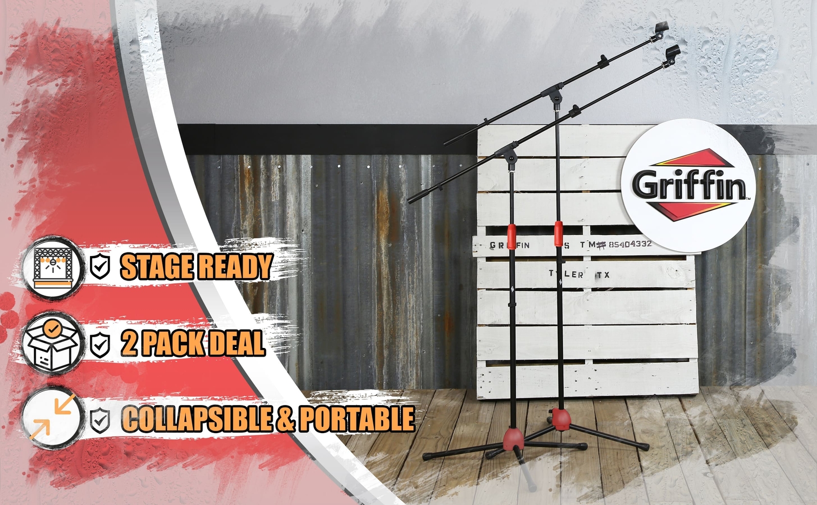 GRIFFIN Tripod Microphone Boom Stand 2 PACK - Telescoping Mic Studio Arm Mount