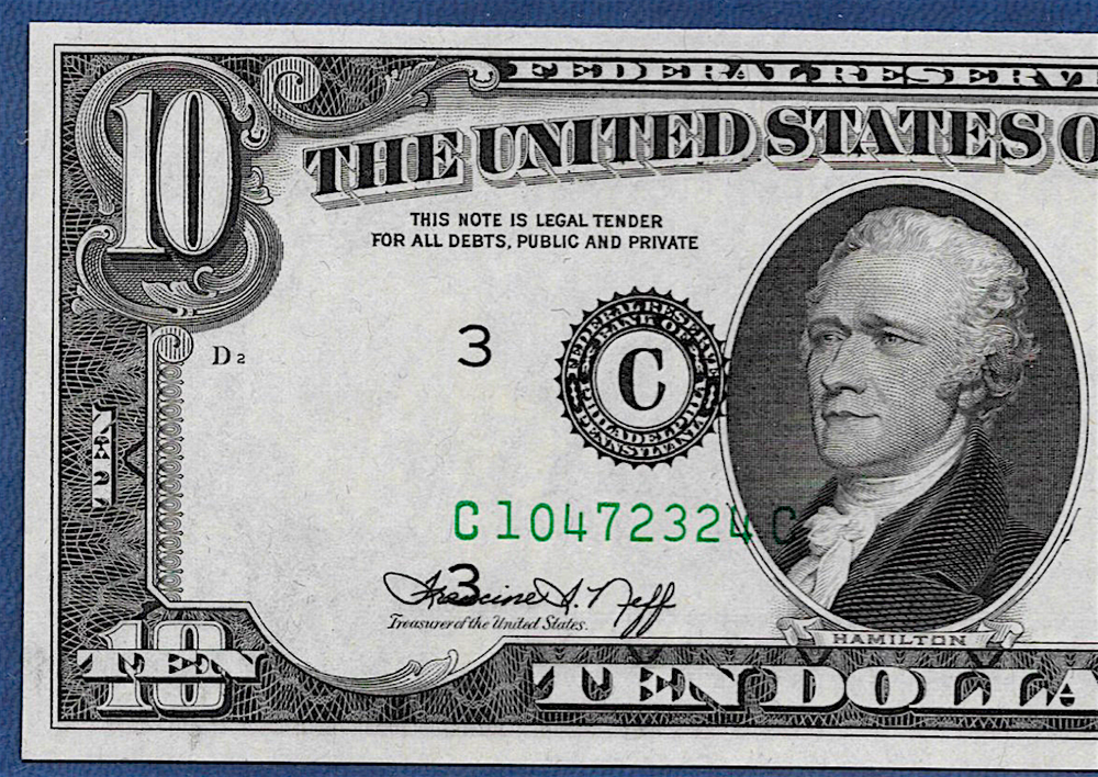 🇺🇸 1974 $10 ERROR ♚♚MISALIGNED OVERPRINT♚♚ PCCGS GEM NEW 65 PPQ
