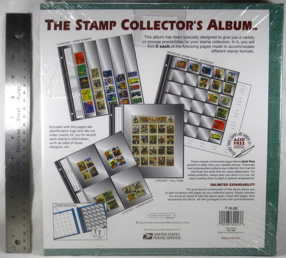 SEALED USPS STAMP ALBUM 1998 Post-Bound Expandable Acid Free 8 Pages AIC-098