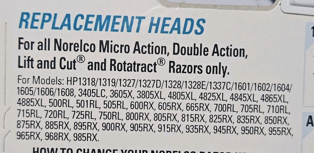 Norelco HQ4 Micro Action Replacement Heads PHILLIPS 3 Cutters & Combs Read