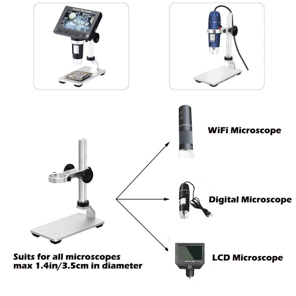 Ninyoon Universal Microscope Stand Pro, Stable Professional Aluminum Silver
