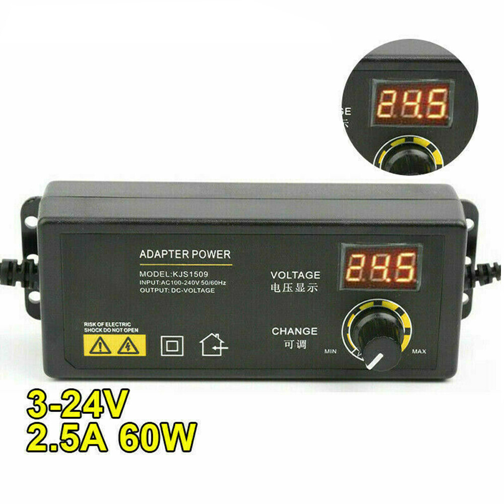 Adjustable AC/DC 60w Power Supply Adapter Charger Variable 3V-24V Universal