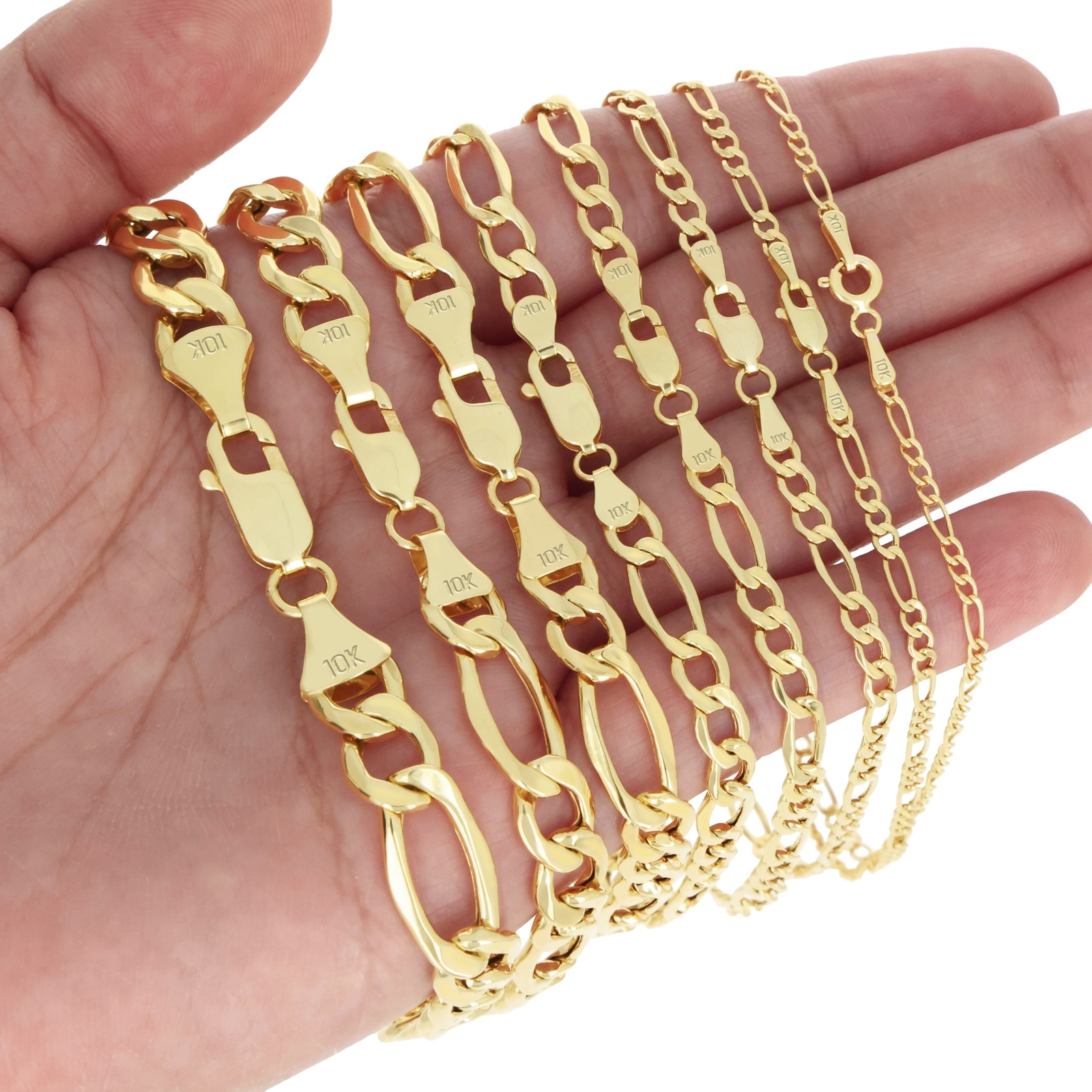 10K Yellow Gold 3.5mm-9mm Italian Figaro Chain Link Bracelet Mens Women 7" 8" 9"