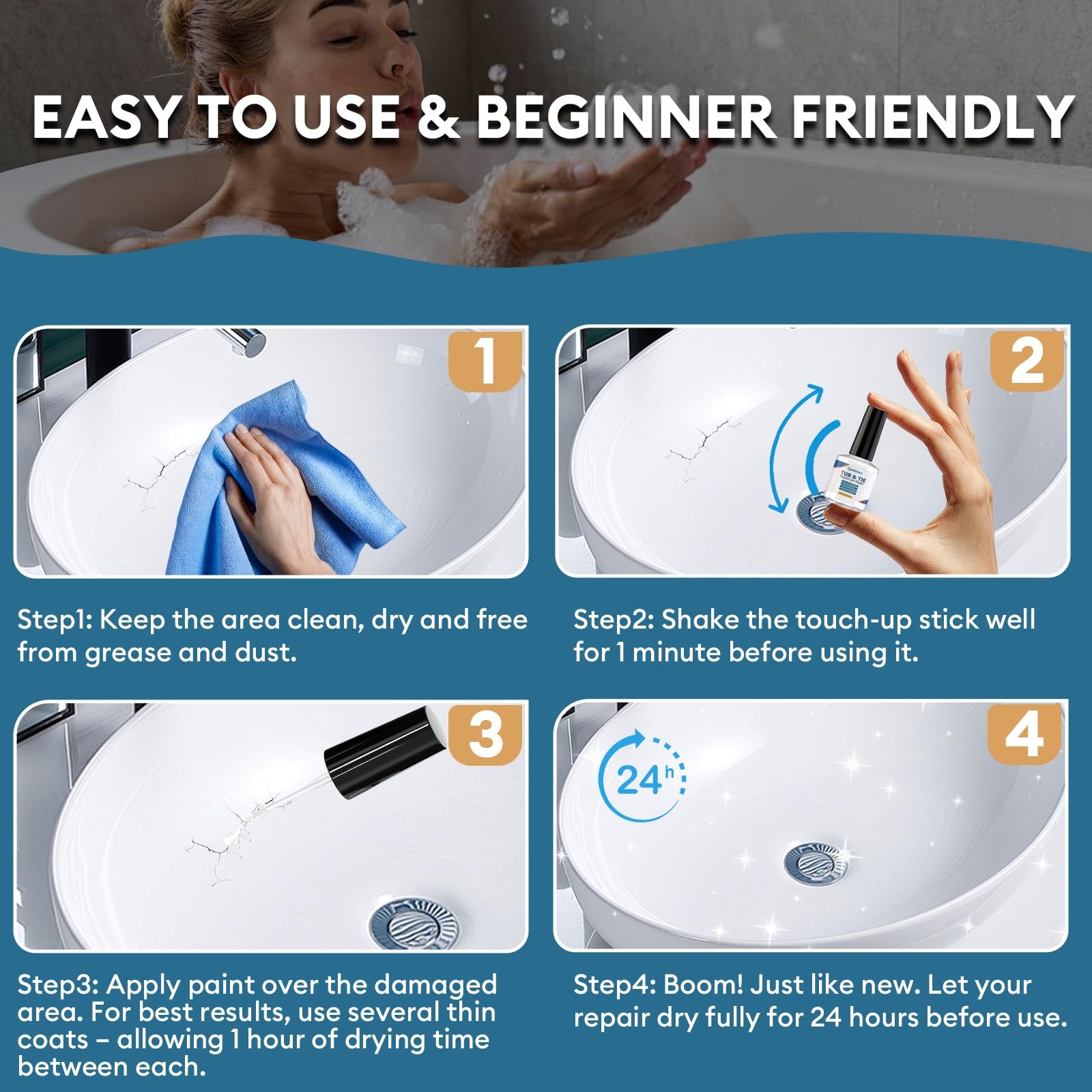 Tub and Tile Paint High-Gloss, White Touch Up Porcelain Paint Repairs Scratch...