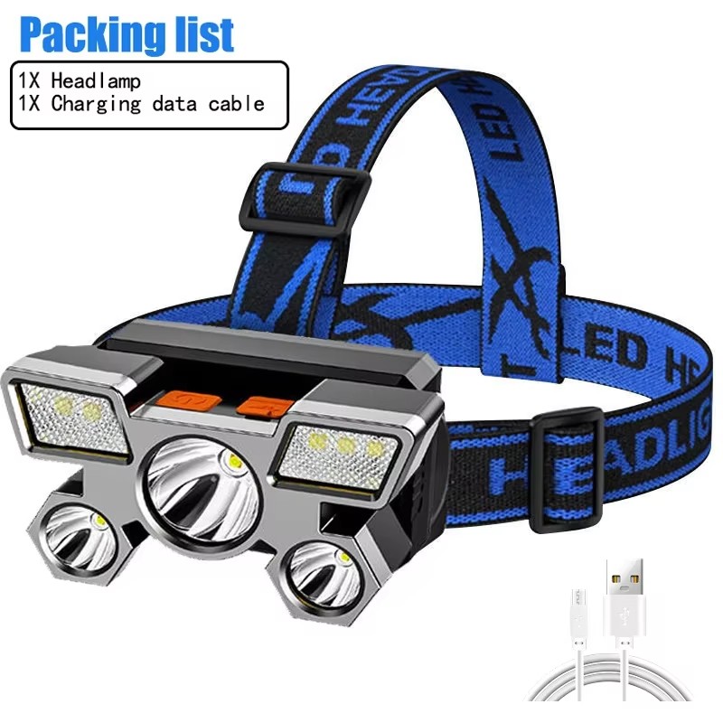 5 Leds Super Bright LED Headlights, USB Rechargeable Portable 4 Modes