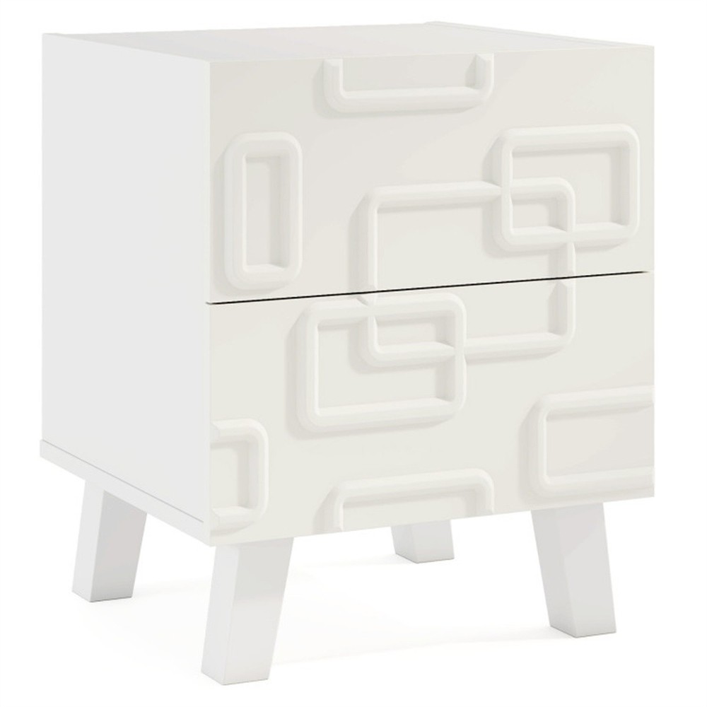 White Modern Nightstand Side Table with Drawers