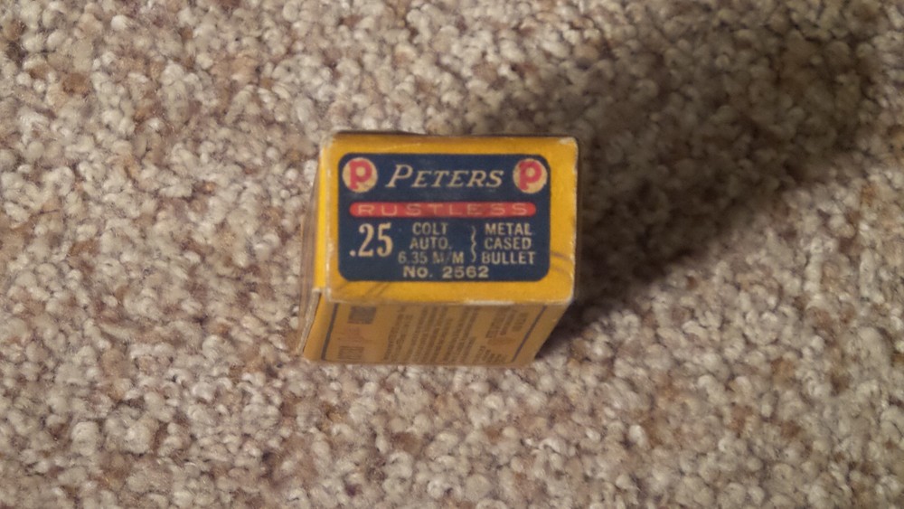 Vintage Peters Rustless .25 Colt Automatic Center Fire Ammo Shell Box Empty