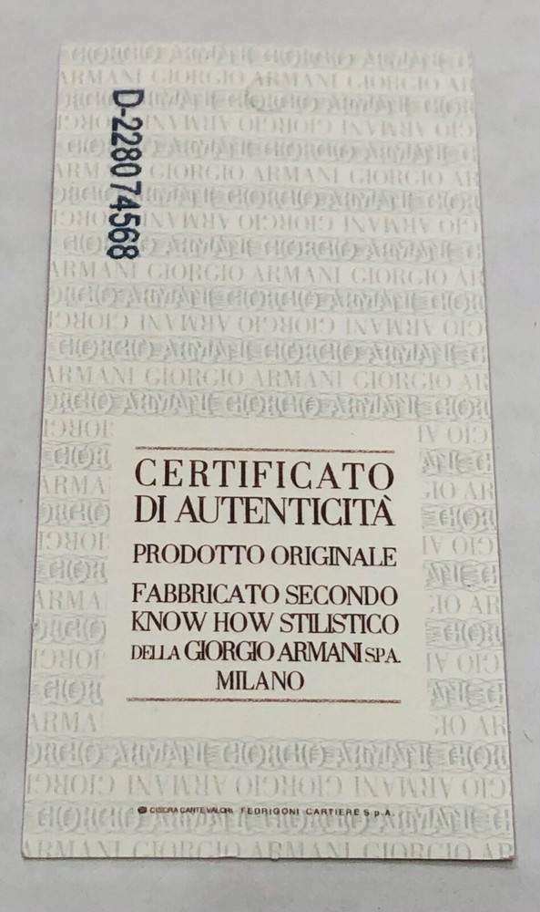 Giorgio Armani Watch original Certificate of authentication
