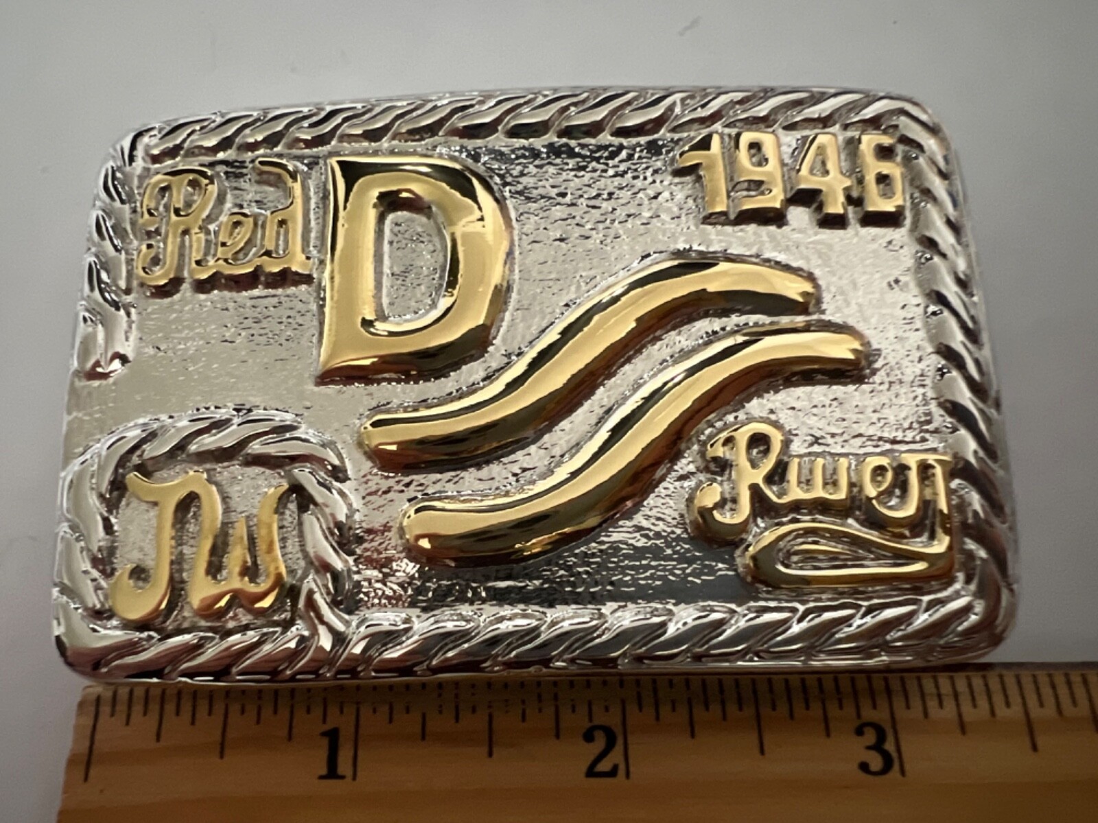 John Wayne GOLD/NICKEL Red River D Brand Belt Buckle Movie Westerns JW INITIALS