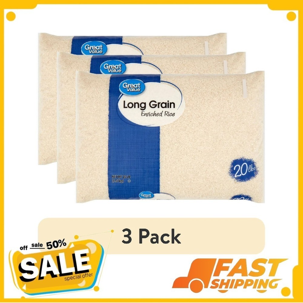(3 pack) Great Value Long Grain Enriched Rice, 20 lb