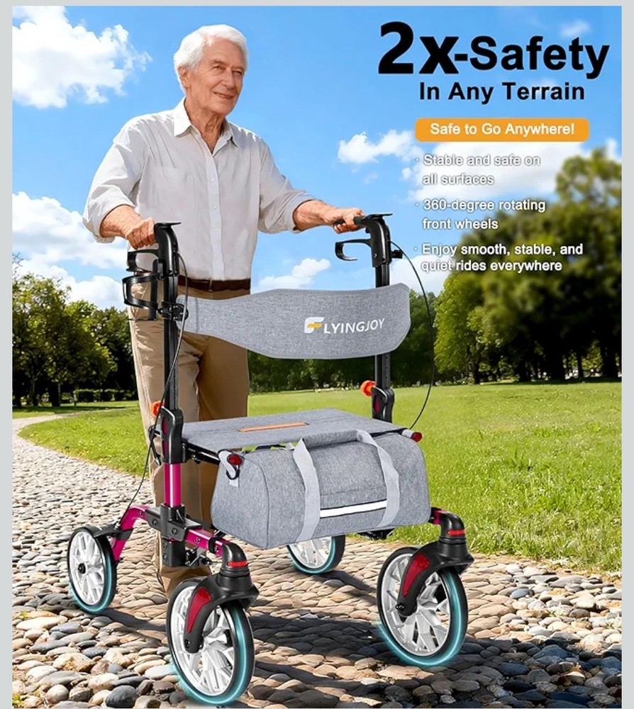 Lightweight Rollator, Foldable Rolling Walker with 4 And Breaks
