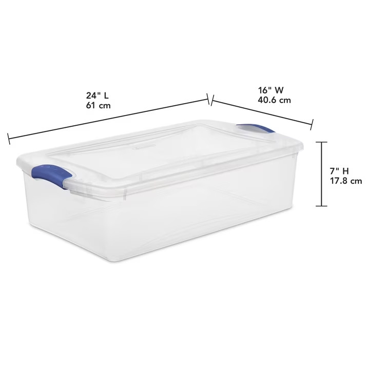 (2 pack) Sterilite 32 Quart Medium Latching Storage Bin, Clear Plastic Storage C