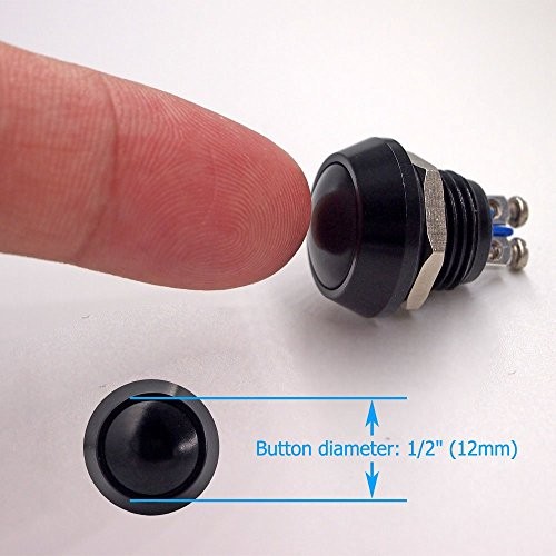 URTONE Momentary Push Button Switch, UR123, 1NO SPST DC/AC 36V 2A Black