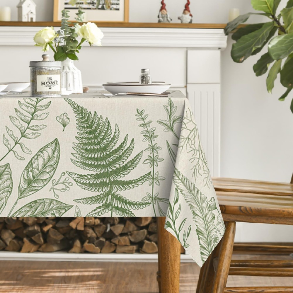 Spring Tablecloth 60×84 Inch Rectangular, Plants Wild Fern Beige Washable Tab...
