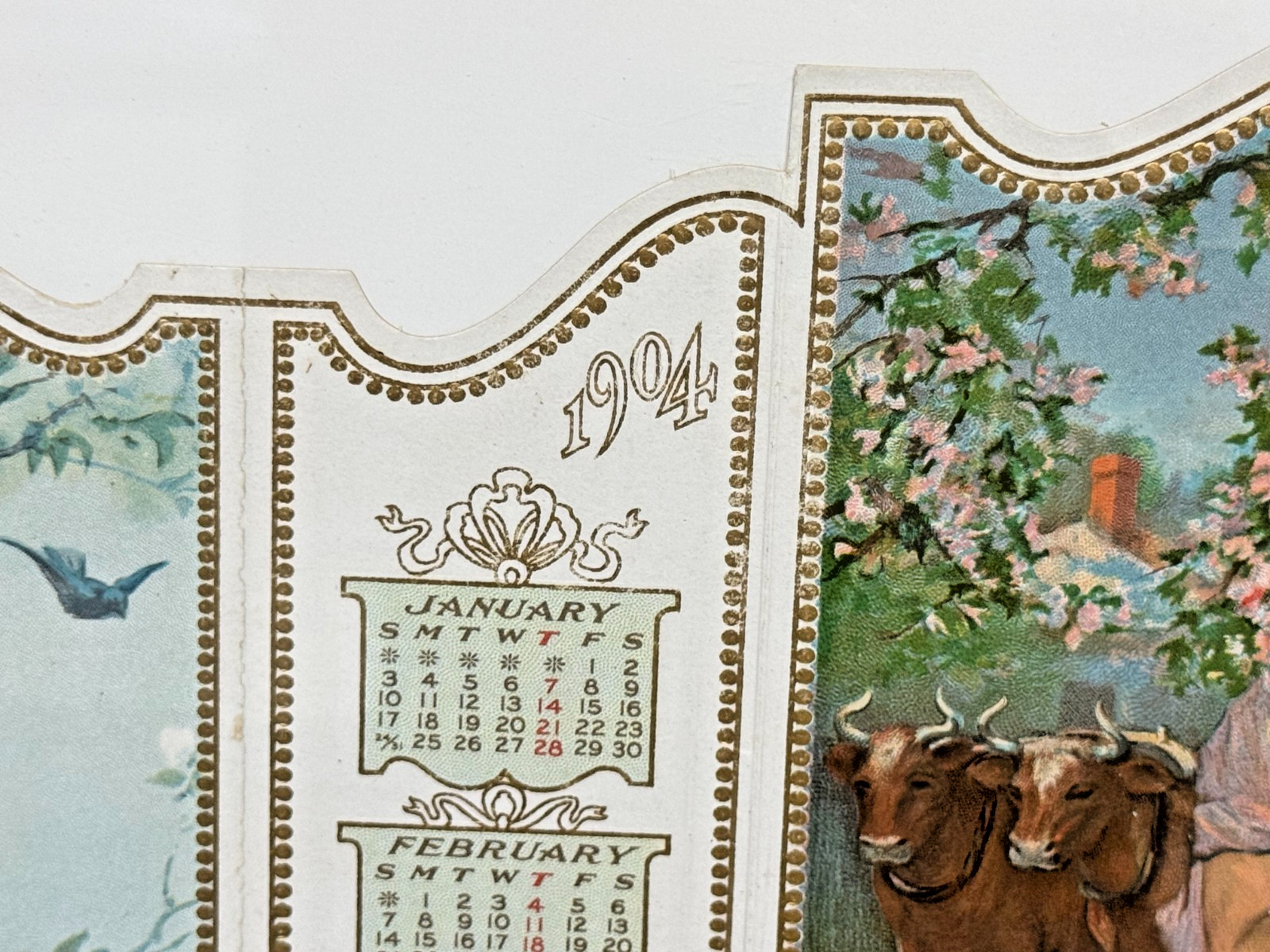 Antique 1904 Large Chromolithograph Calendar Victorian Family & Farm Scene 11x21