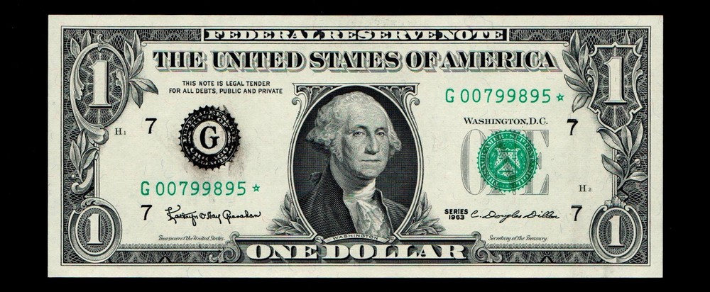 Double Error 1963 Star $1 Federal Reserve Note Uncirculated