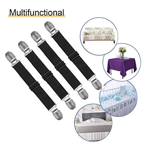 4Pcs Adjustable Bed Sheet Straps Clips, Elastic Mattress Sheet 4pcs-black