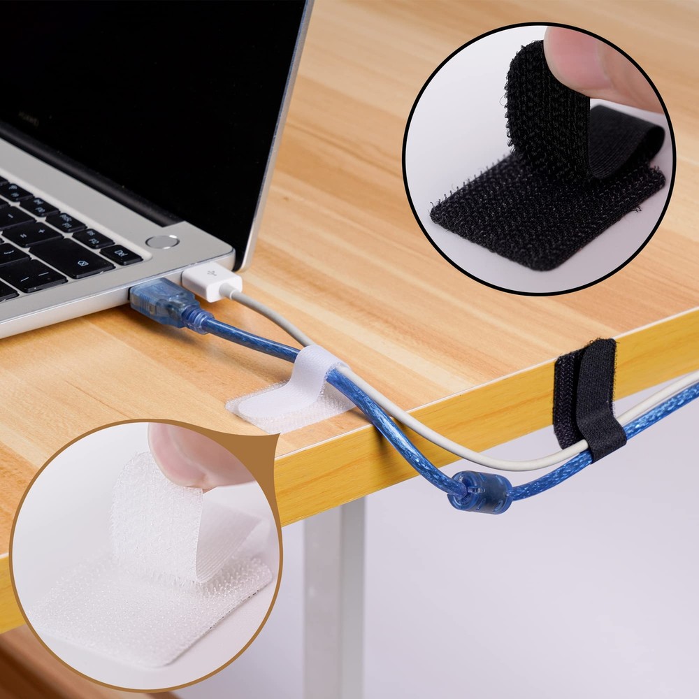 40pcs Self Adhesive Cable Ties Wire Organizer Cord Adjustable Hook And Loop Cabl